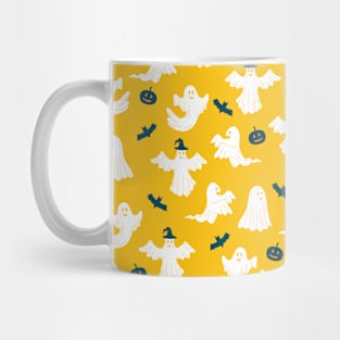 Halloween White Ghost on Yellow Background Mug